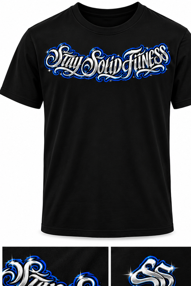 Front of black STAYSOLID graphic tee